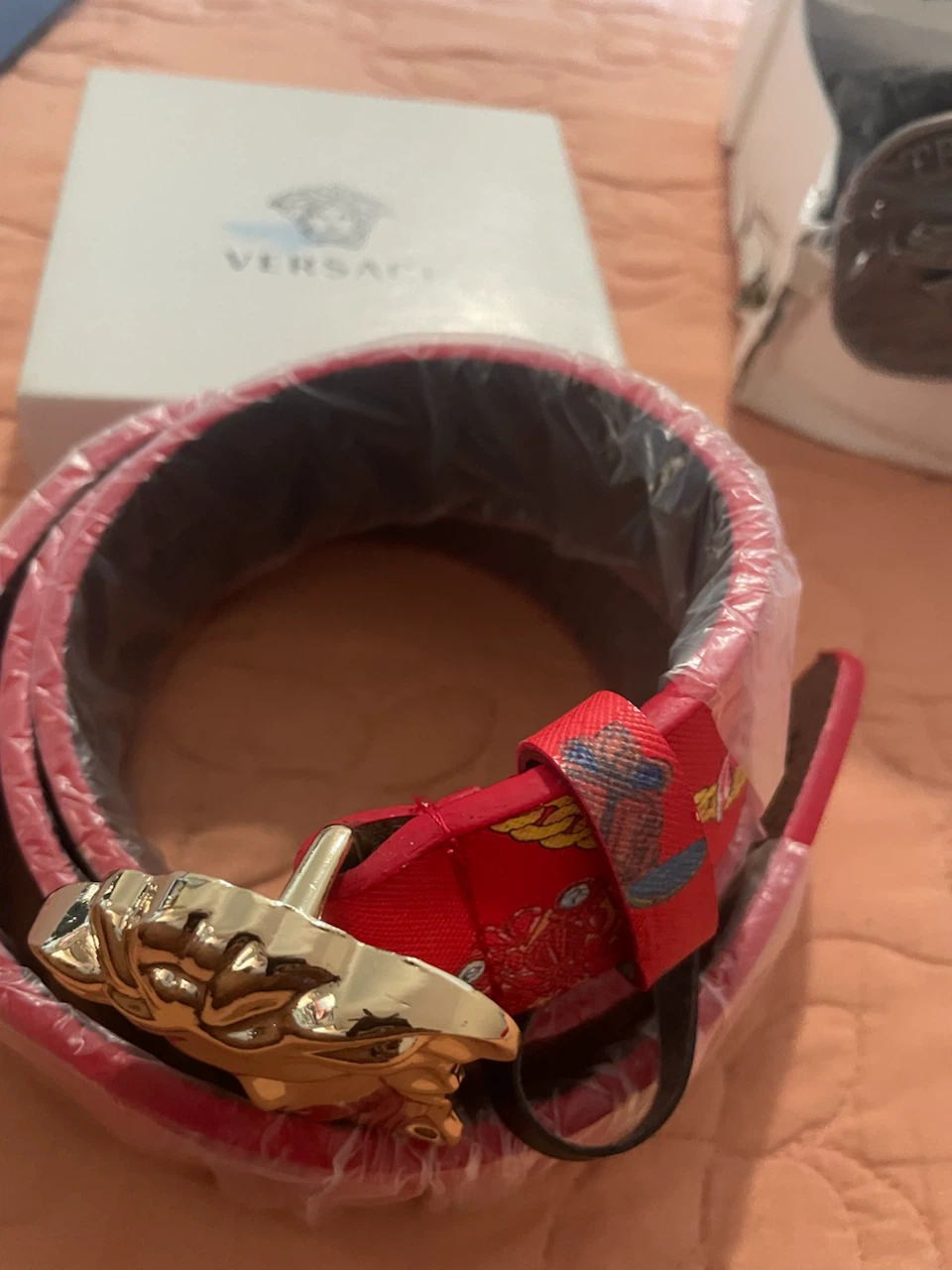 Versace Red Belt with Medusa Buckle