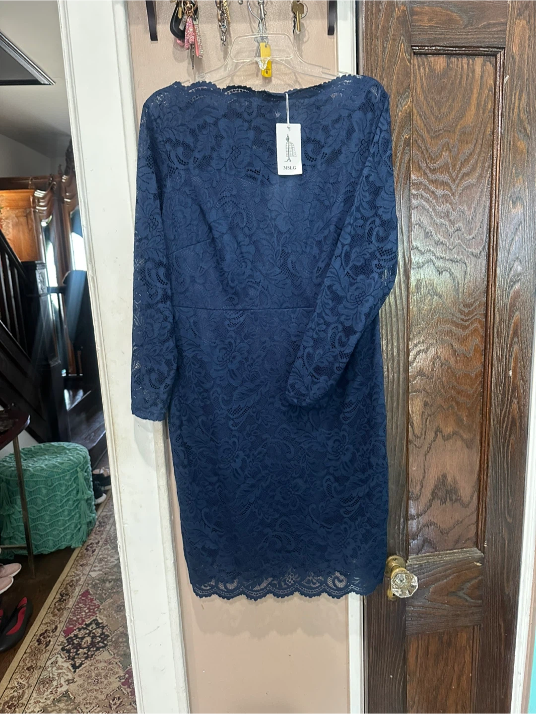 MSK Navy Blue Long-Sleeve Lace Sheath Dress