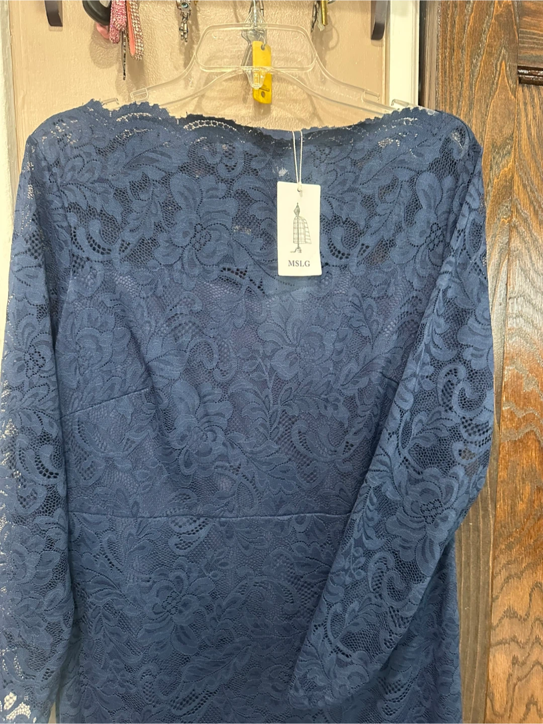 MSK Navy Blue Long-Sleeve Lace Sheath Dress - photo 4