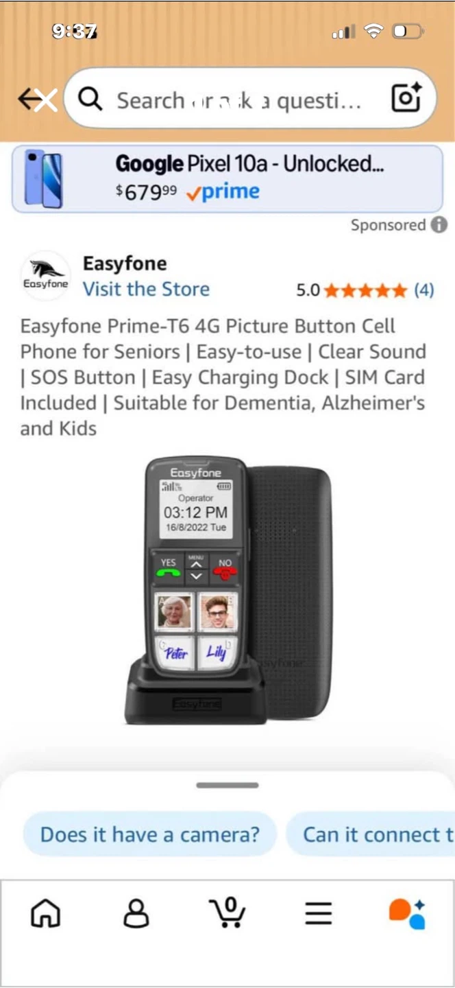 Easyfone Prime-T6 4G Picture Button Cell Phone for Seniors