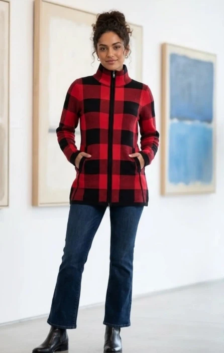 ADRIENNE VITTADINI Women's Plaid Zip-Up Jacket