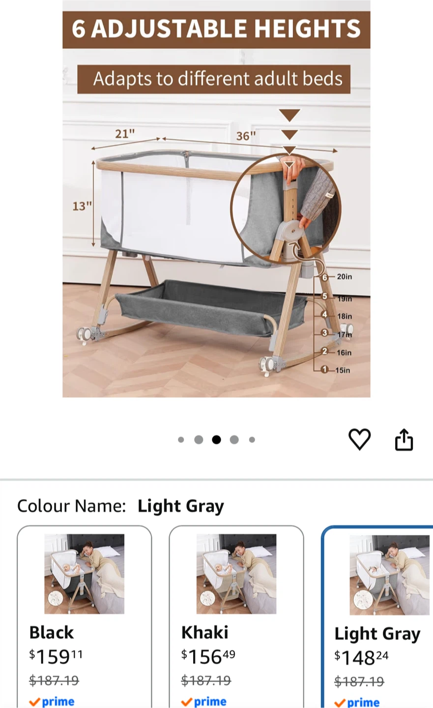 Light Gray Baby Bassinet with Adjustable Heights - photo 2