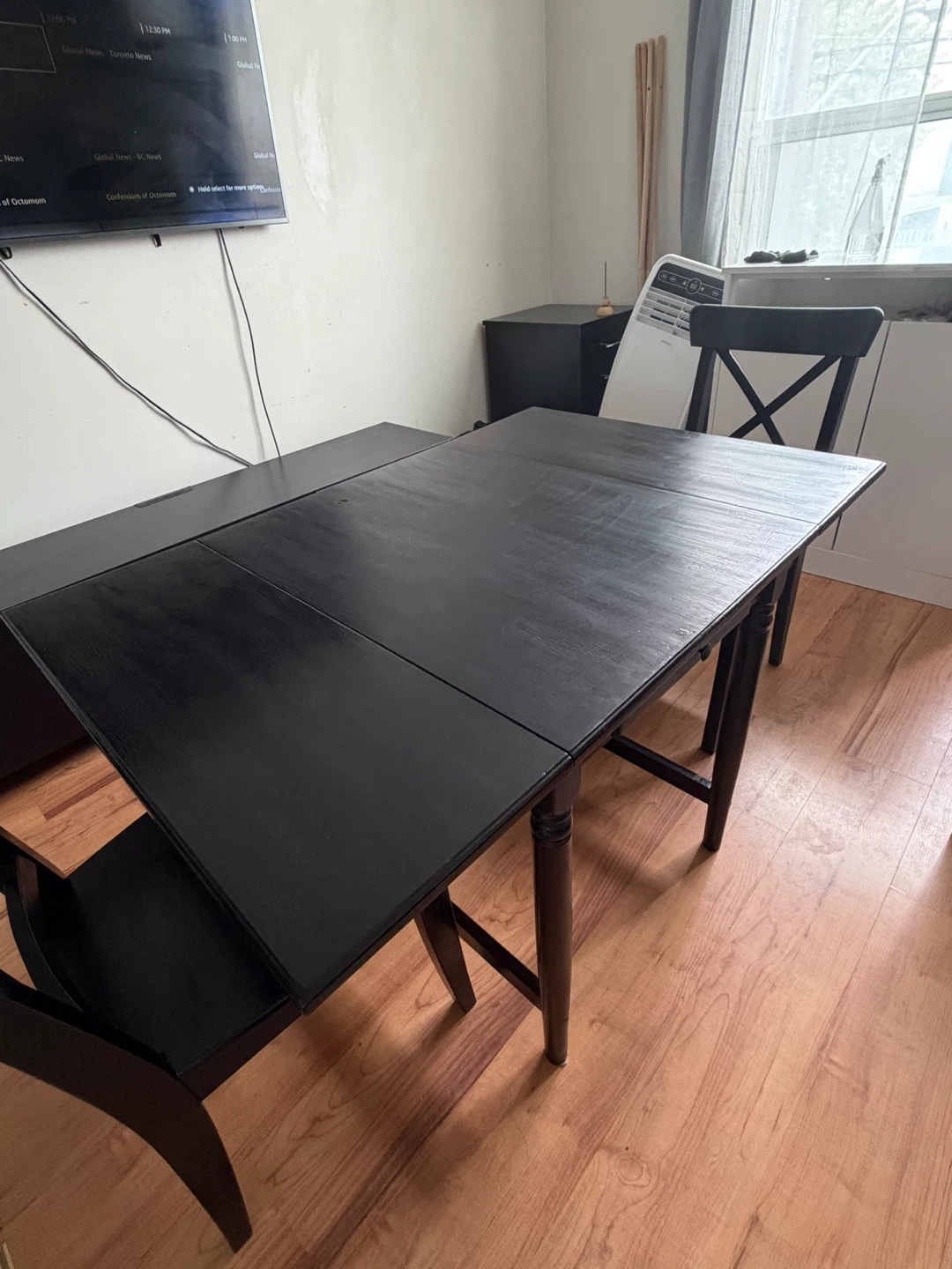 Black Drop Leaf Dining Table with Drawer & 2 Chairs - photo 2