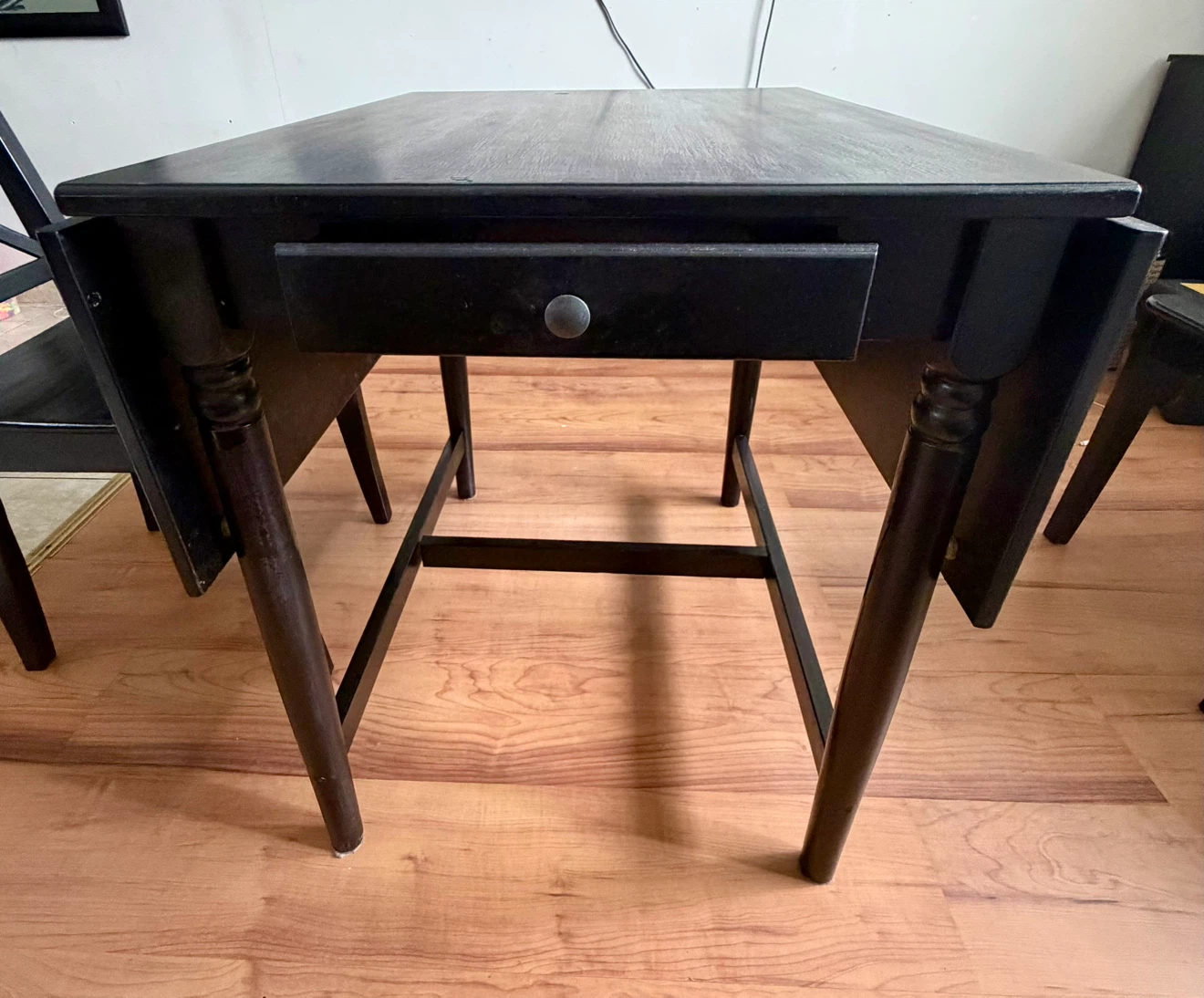 Black Drop Leaf Dining Table with Drawer & 2 Chairs - photo 5