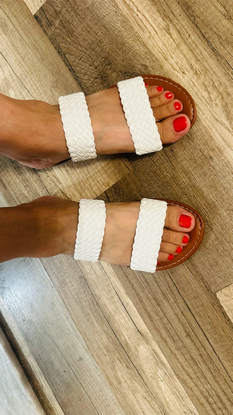 White Braided Slide Sandals