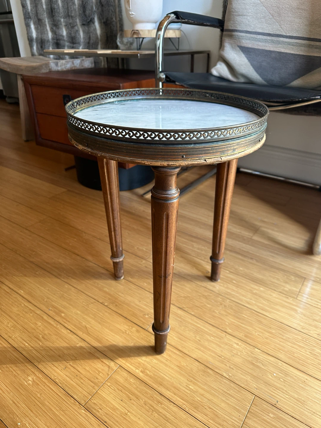 ANTIQUE MARBLE BRASS SIDE COFFEE ACCENT PARLOUR TABLE VINTAGE