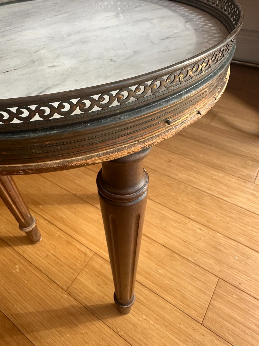 ANTIQUE MARBLE BRASS SIDE COFFEE ACCENT PARLOUR TABLE VINTAGE - photo 3