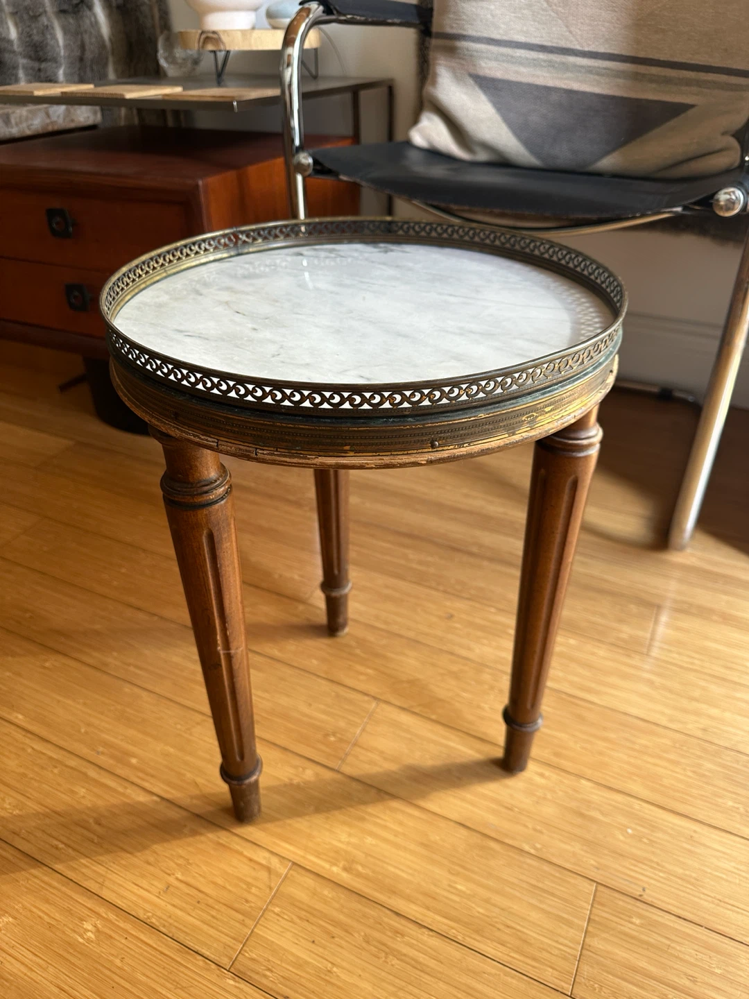 ANTIQUE MARBLE BRASS SIDE COFFEE ACCENT PARLOUR TABLE VINTAGE - photo 4