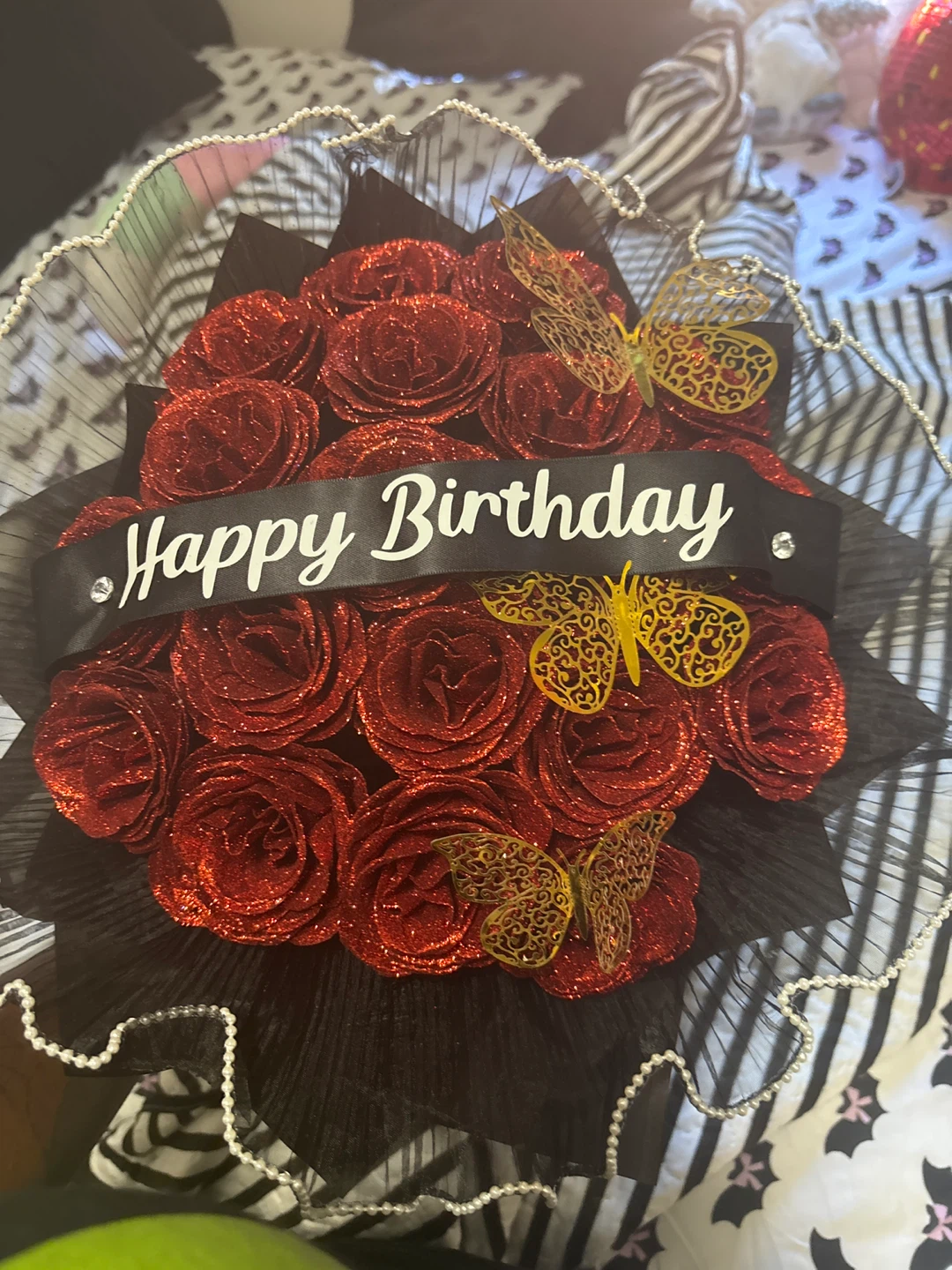 Happy Birthday Rose Bouquet with Butterflies