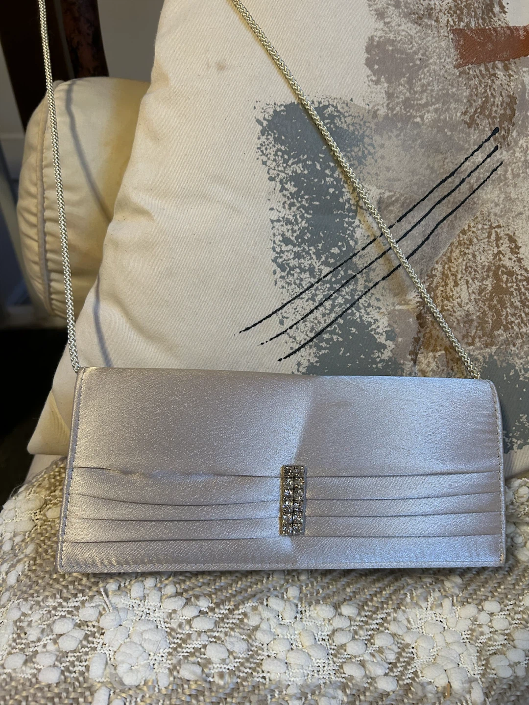 Satin like   Clutch Evening Bag with Rhinestone Detail