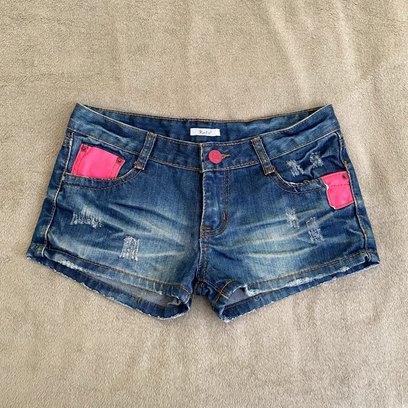 Katie Denim Shorts with Pink Accents - Size 27