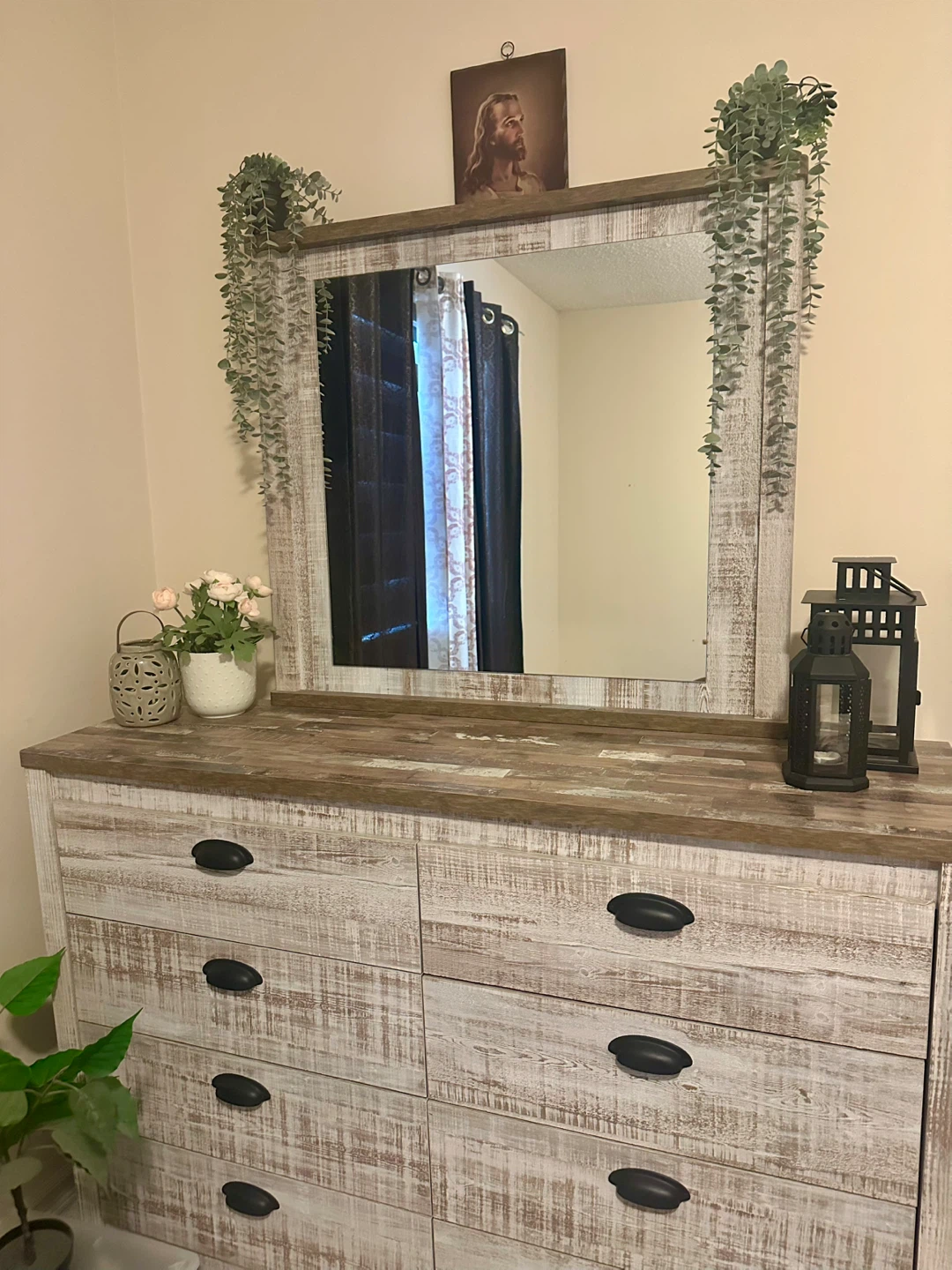 Farmhouse Style Bed Frame with Dresser and Mirror - photo 2