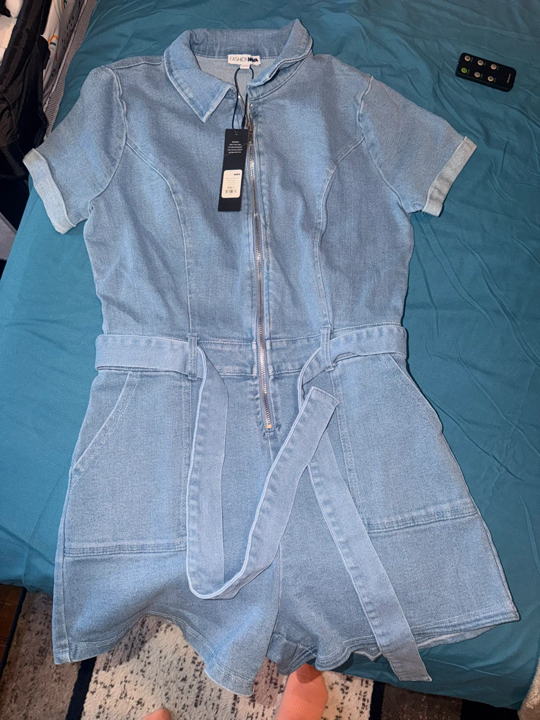 Fashion Nova Bianca Denim Short Romper L - photo 3