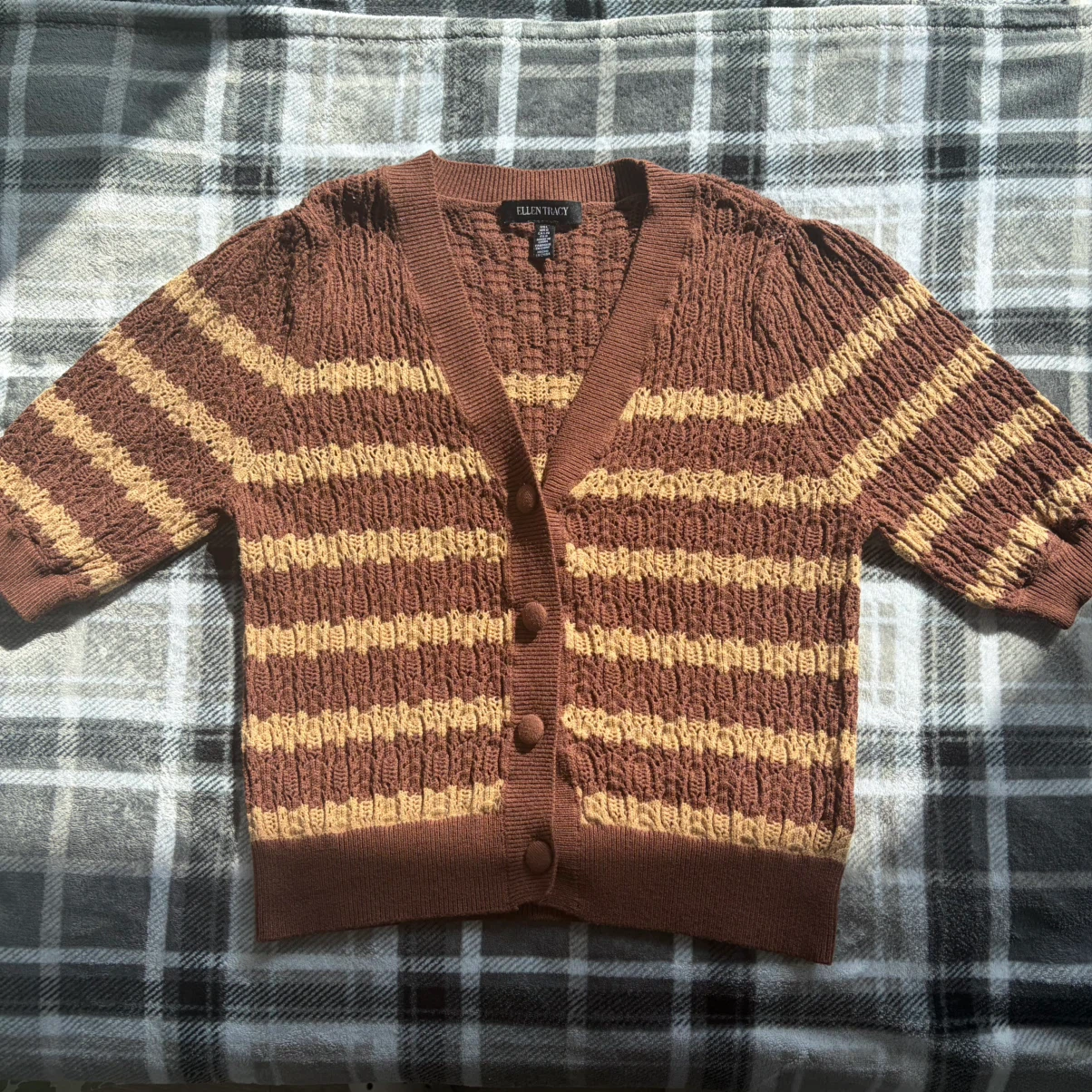 Ellen Tracy Brown Striped Cardigan