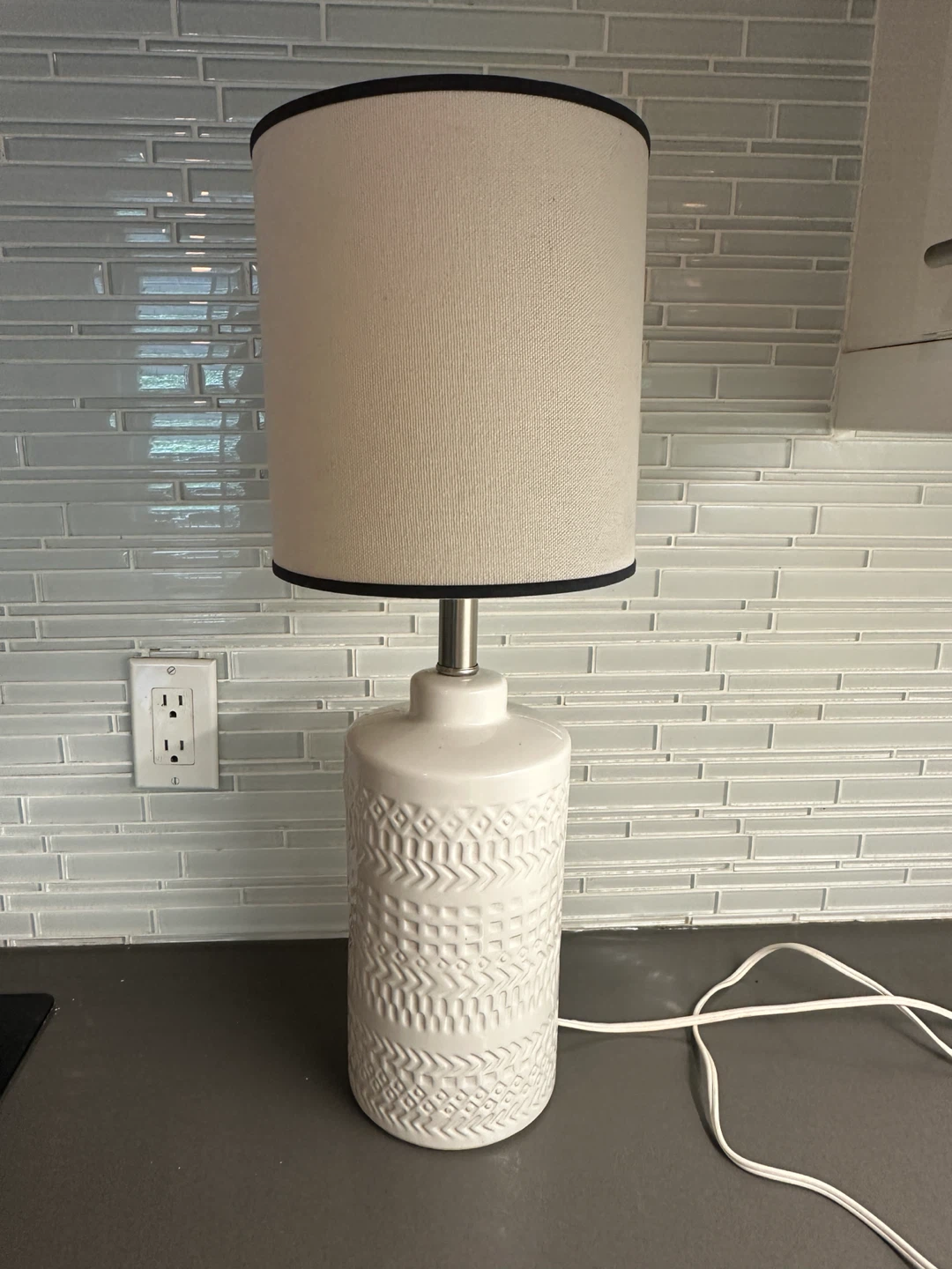 VINTAGE BOHO CHIC MCM STYLE TABLE LAMP WHITE CERAMIC LIGHT - photo 3
