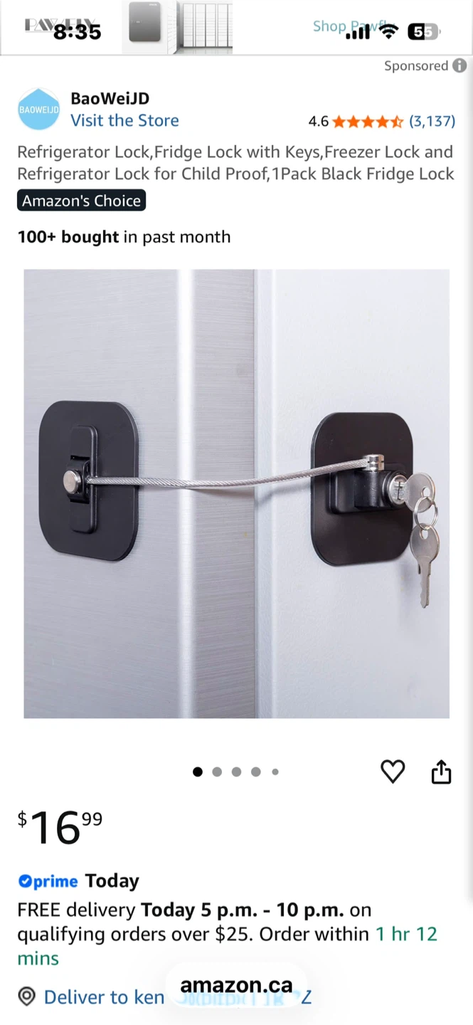 Child proof Refrigerator, cabinet Lock with Keys - photo 3
