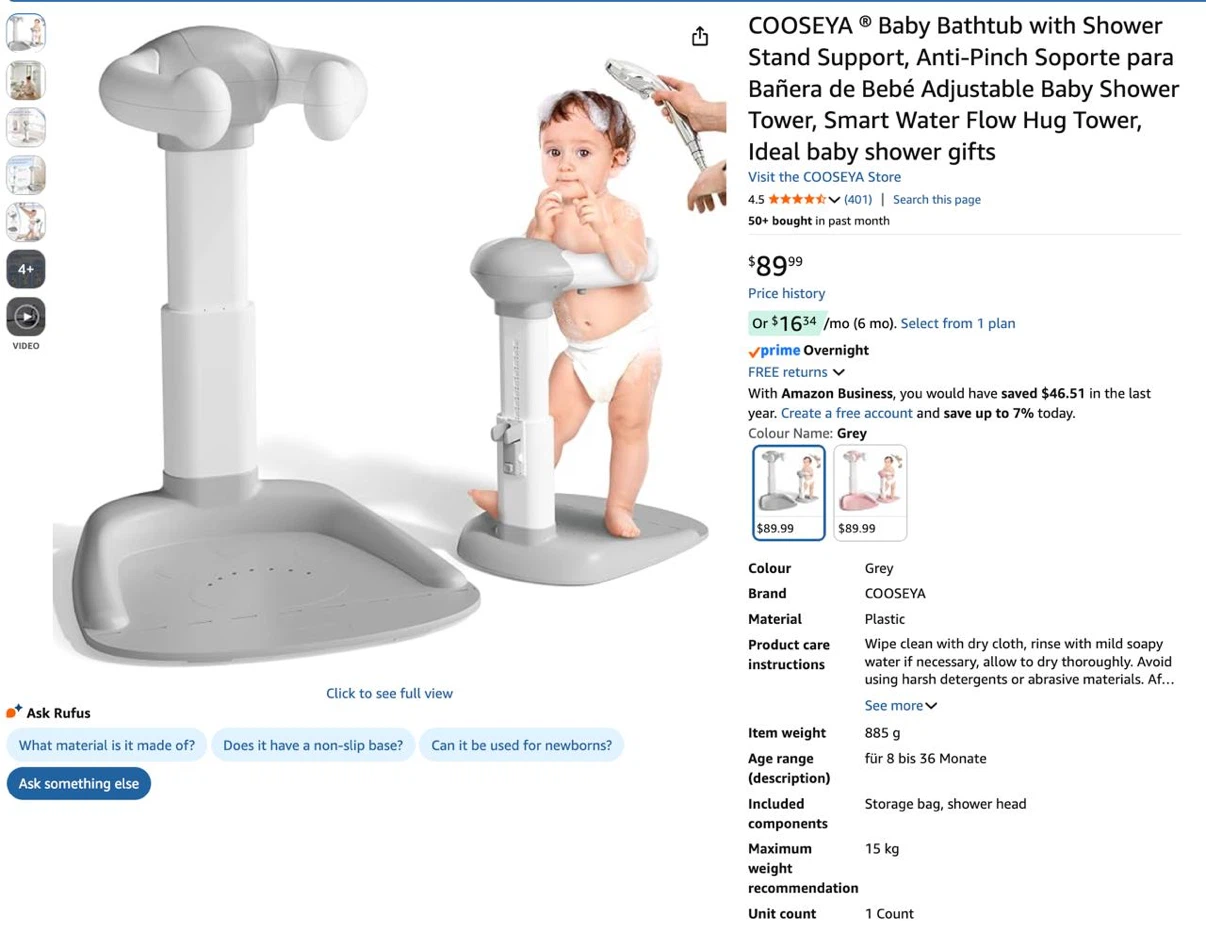 COOXYA Baby Bathtub with Shower Stand - photo 4