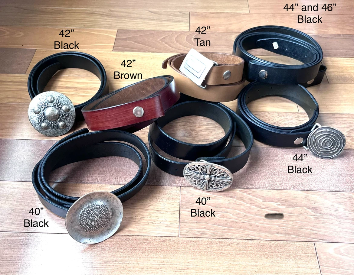 Leather Belt with Pewter Buckles, Interchangeable