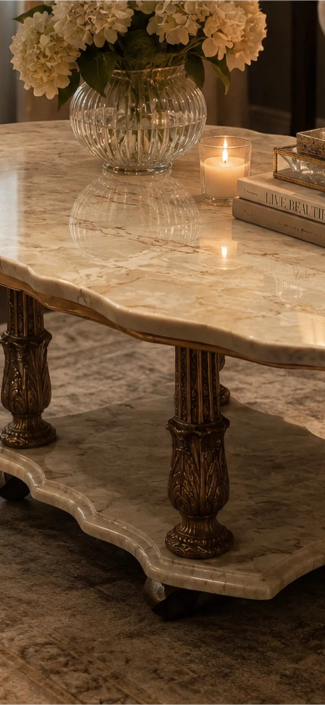 Marble Top Coffee Table with Ornate Legs - photo 2