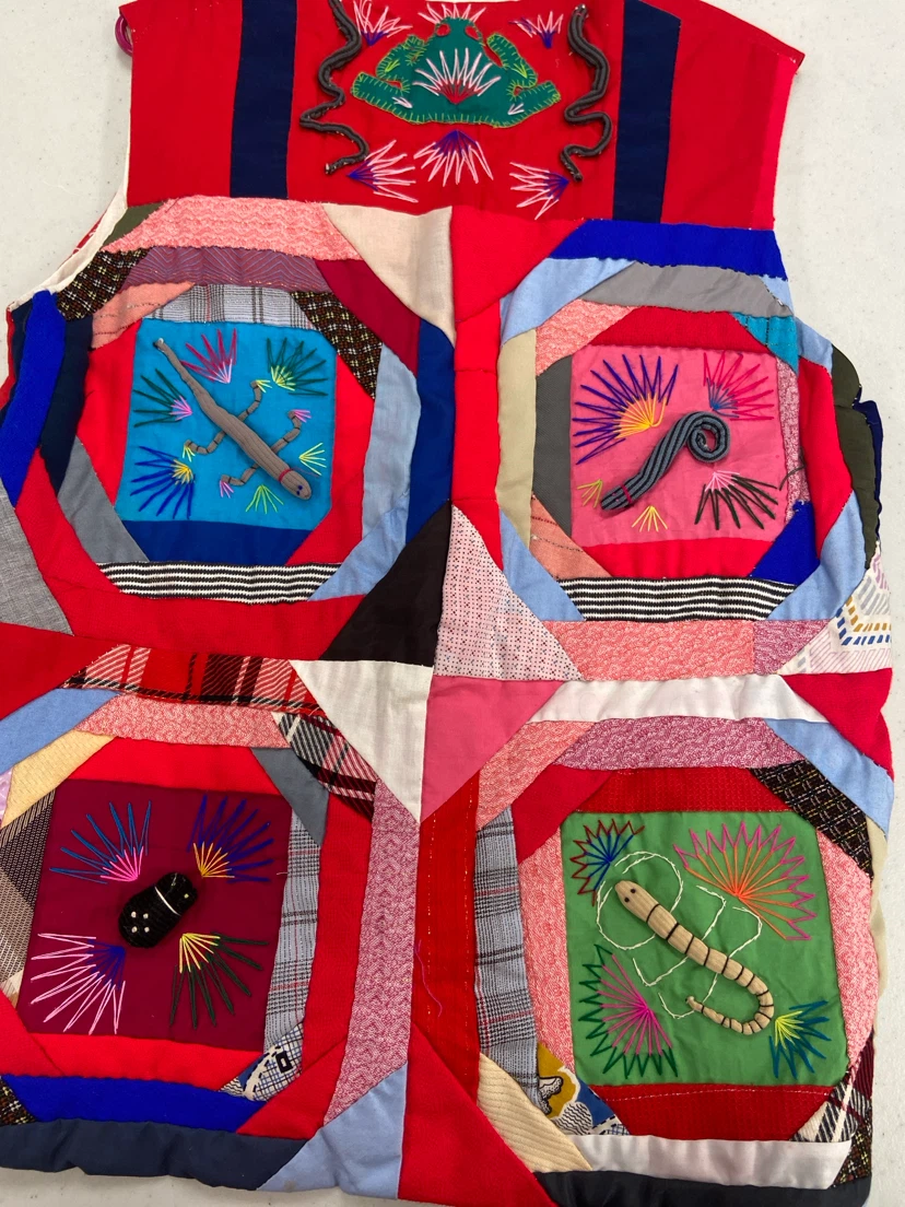 Red Quilted Vest with Embroidered Animals and Critters - photo 4