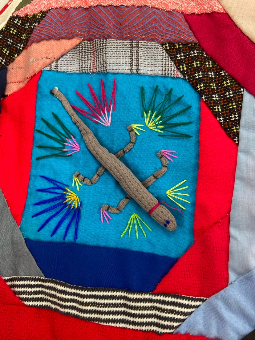 Red Quilted Vest with Embroidered Animals and Critters - photo 5