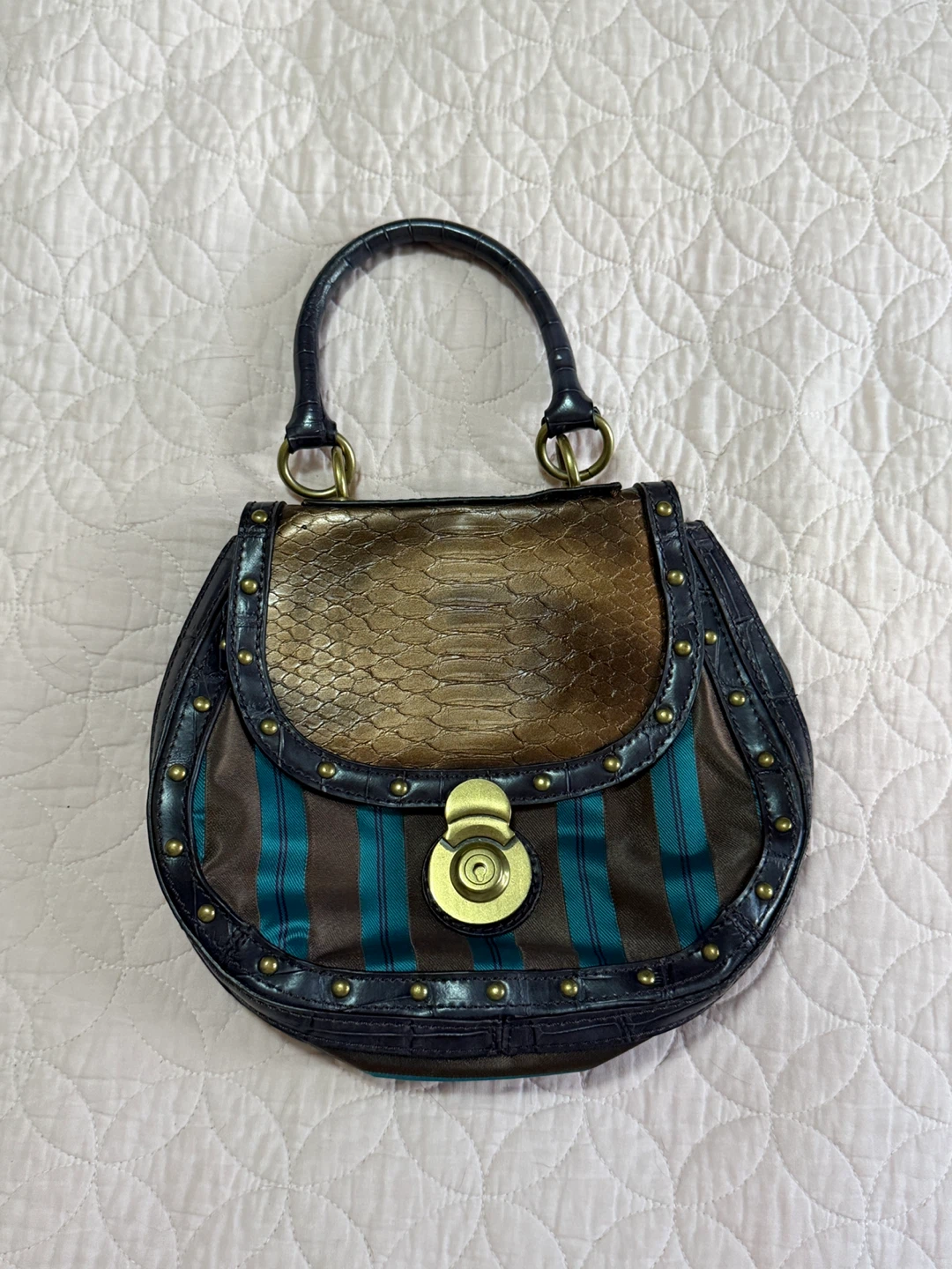 Vintage Nine West Striped Satchel Handbag
