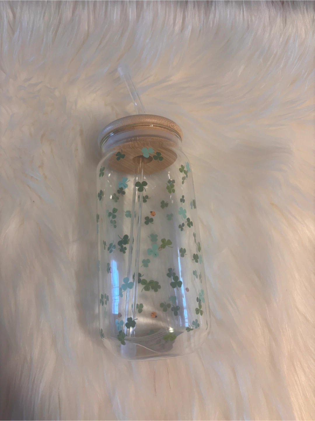 Glass Tumbler with Straw and Shamrock Design - photo 2