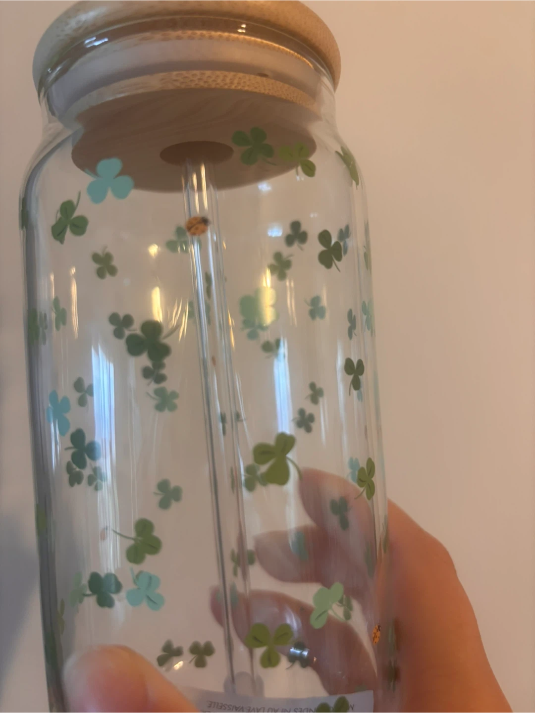 Glass Tumbler with Straw and Shamrock Design - photo 3