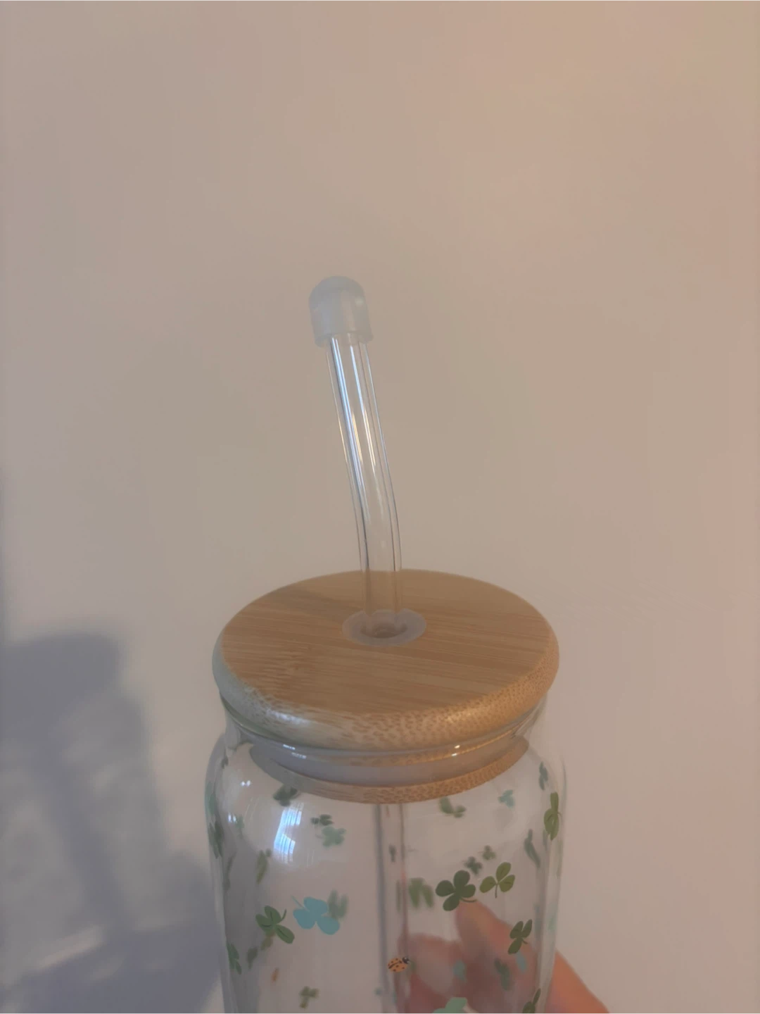 Glass Tumbler with Straw and Shamrock Design - photo 4