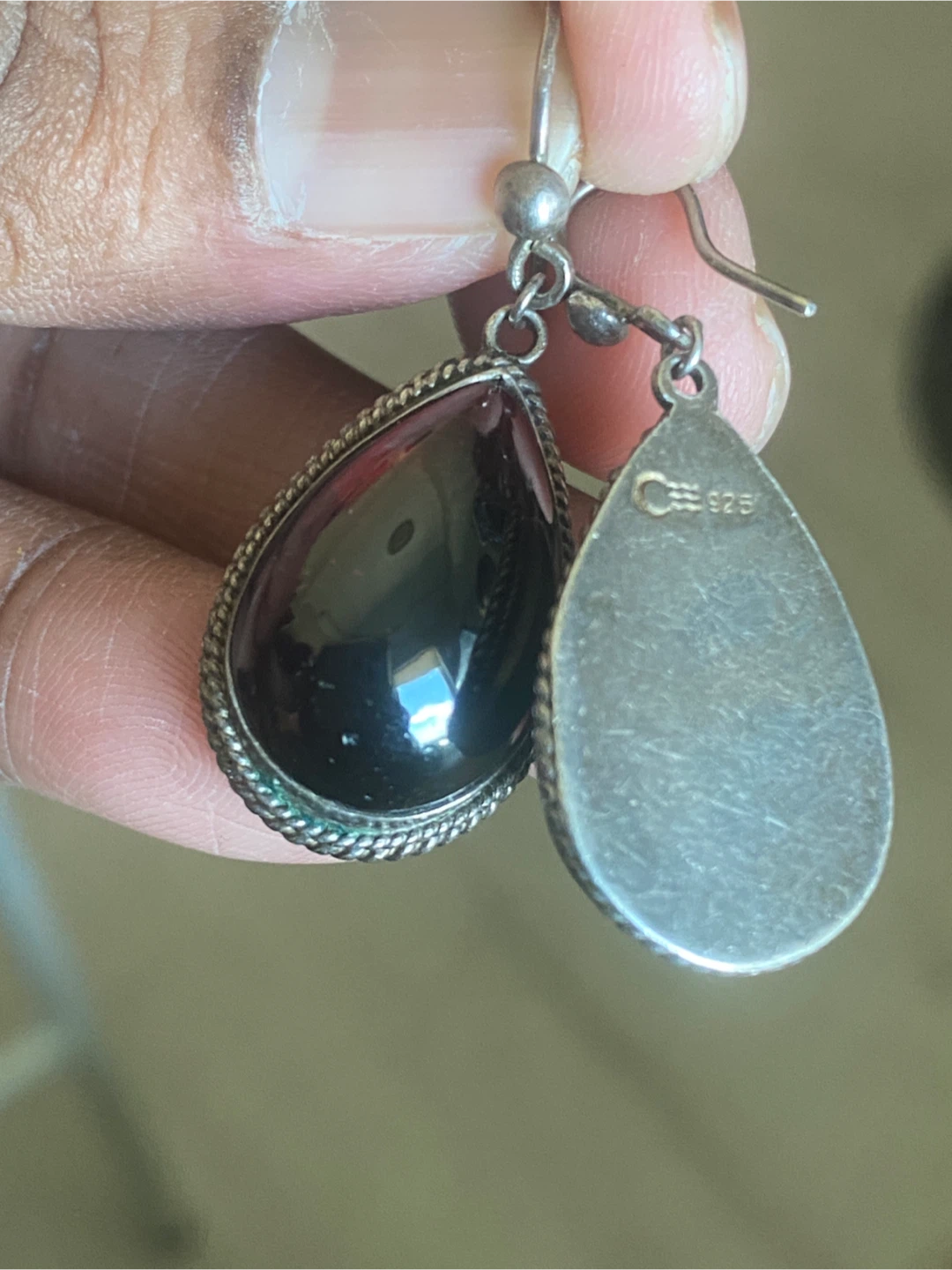 Sterling Silver Teardrop Garnet Earrings