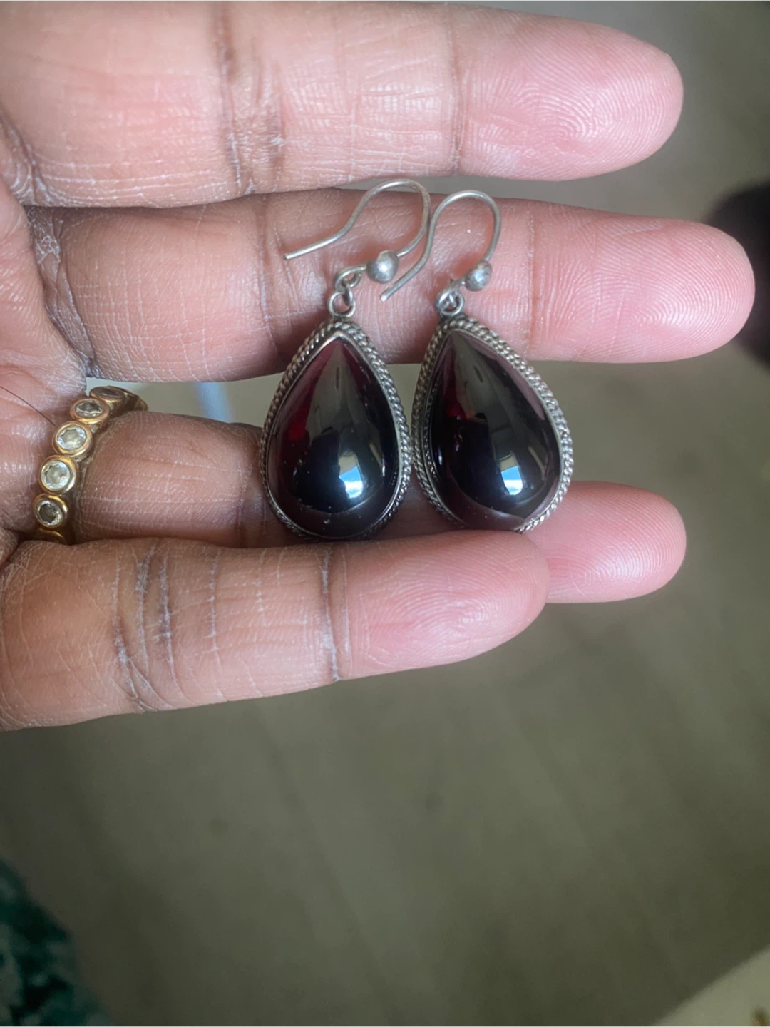 Sterling Silver Teardrop Garnet Earrings - photo 2