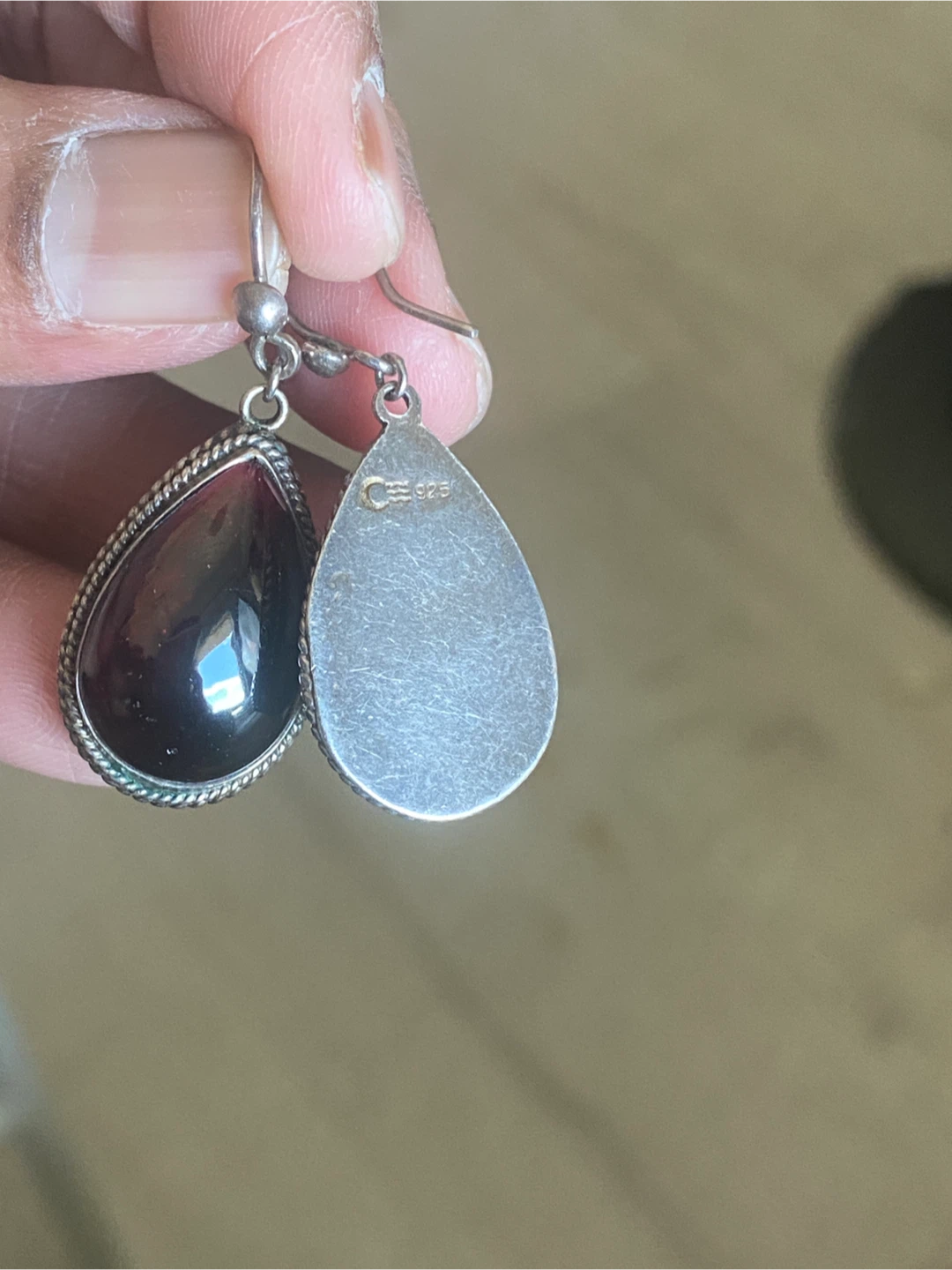 Sterling Silver Teardrop Garnet Earrings - photo 3