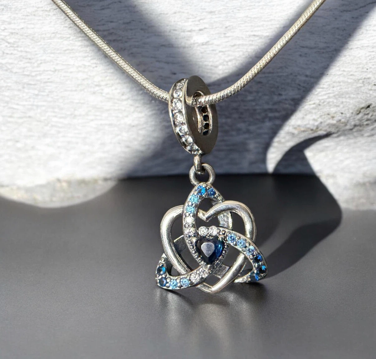 Celtic Knot Pendant Necklace with Blue Stones