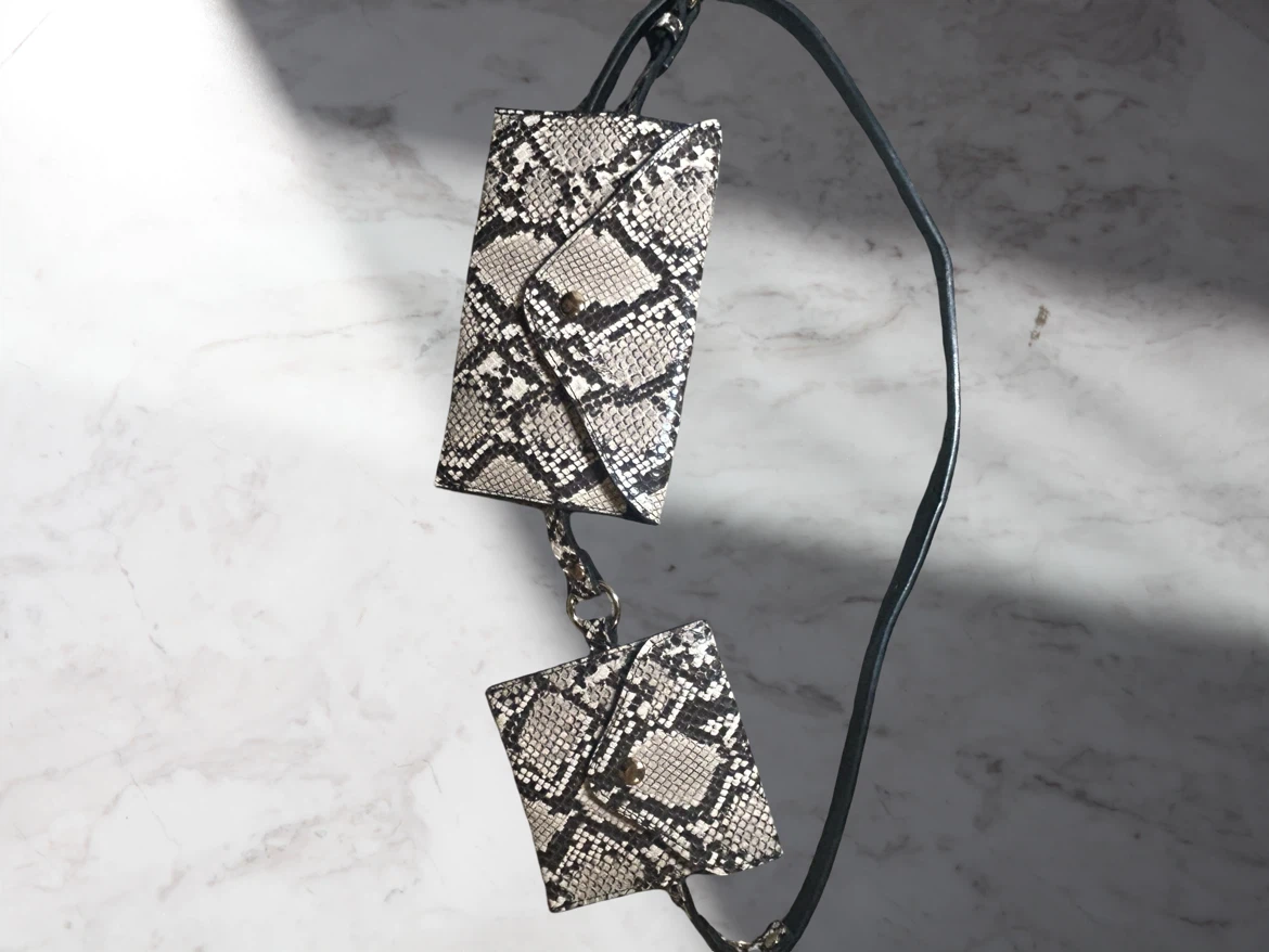 Snake Print Belt Bag with Two Pouches