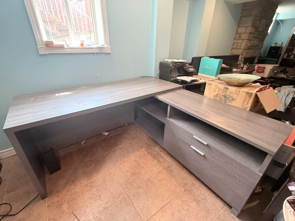 Grey L-Shaped Desk with Storage
