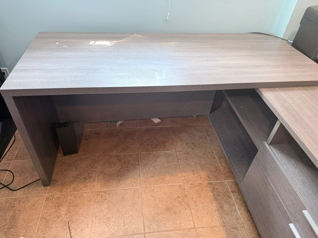 Grey L-Shaped Desk with Storage - photo 2