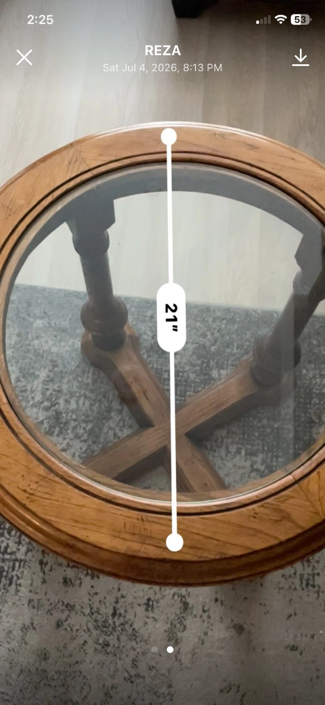 Vintage Round Wooden Side Table with Glass Top