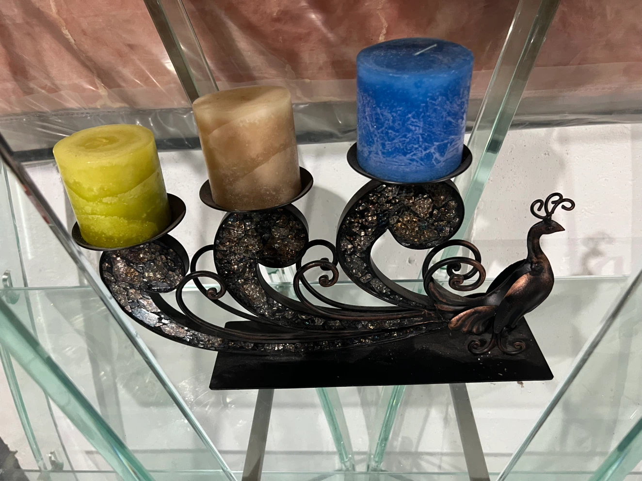 Peacock Candle Holder with Three Candles - photo 2