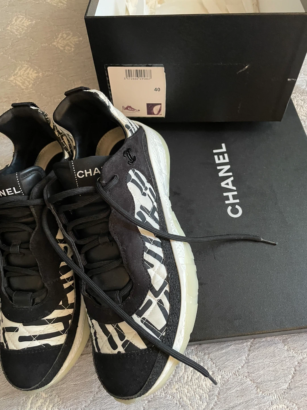 CHANEL Black & White Sneakers Size 40