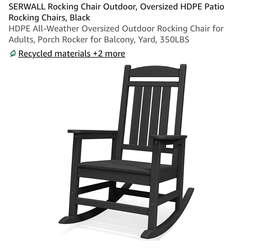 New Oversized HDPE Patio Rocking Chair Black