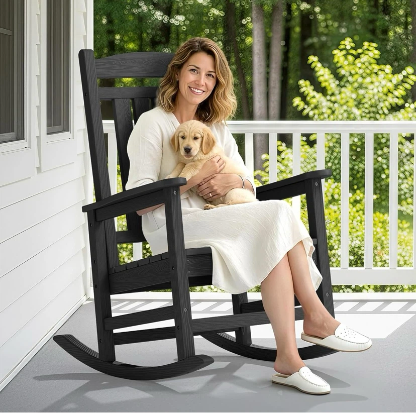 New Oversized HDPE Patio Rocking Chair Black - photo 2