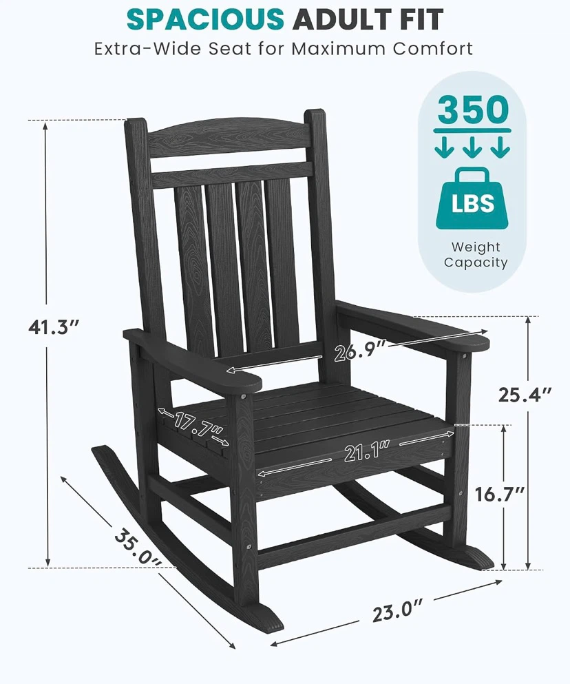 New Oversized HDPE Patio Rocking Chair Black - photo 3