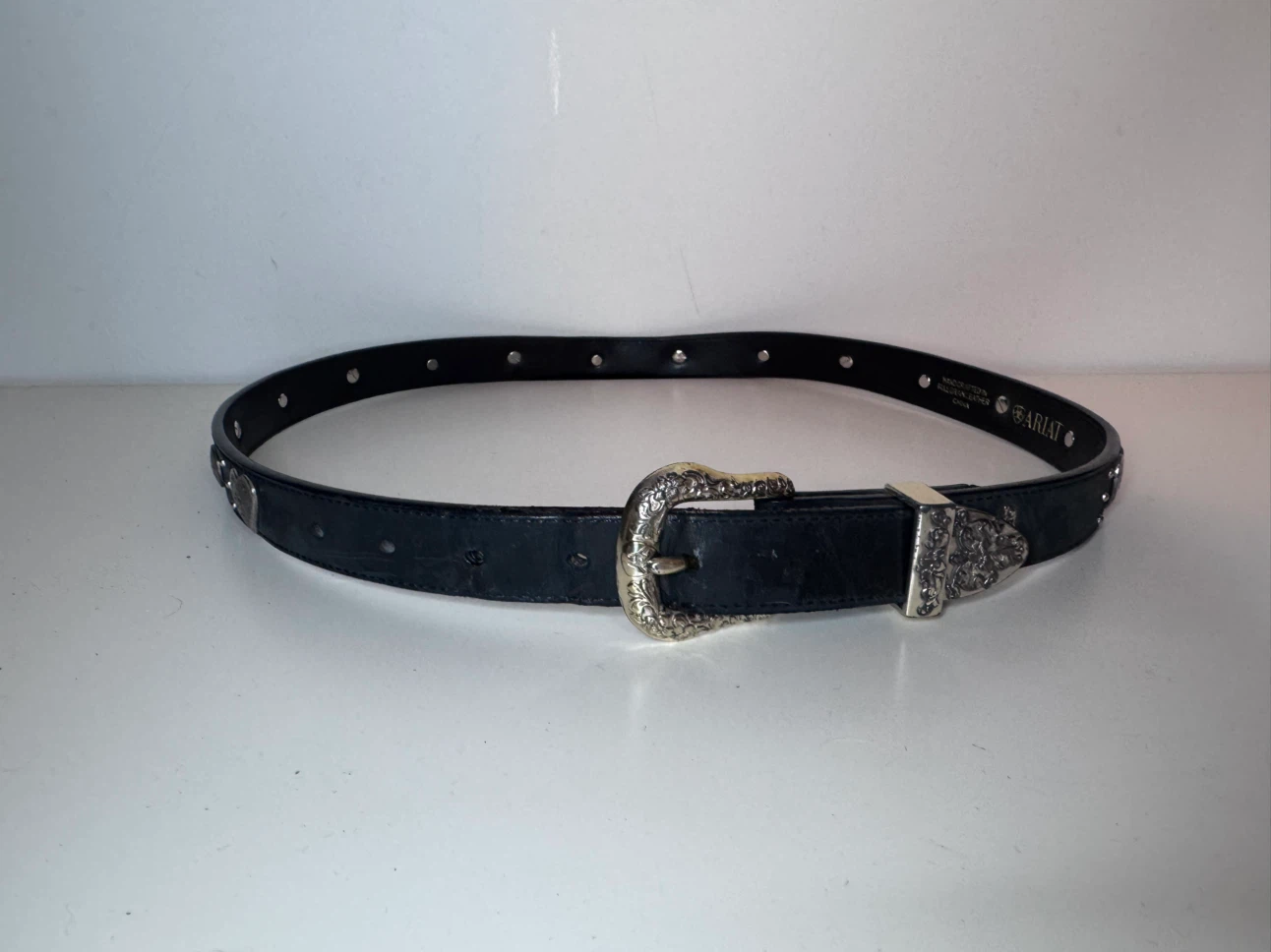 Ariat Black Leather Belt with Heart Embellishments