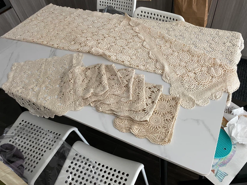 Handmade Lace Table Runner and Placemats Set - photo 3
