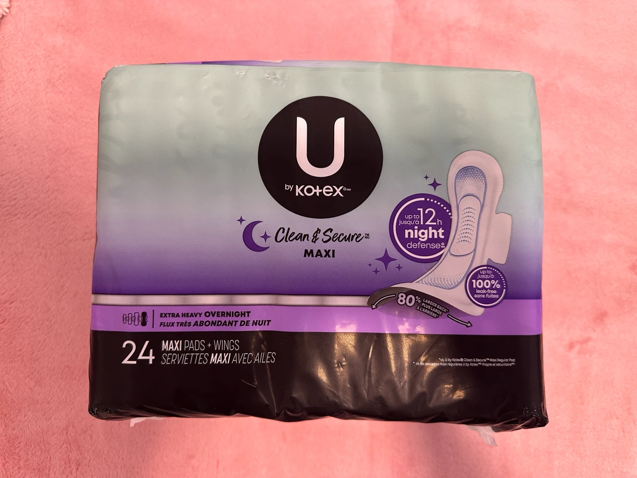 U by Kotex Maxi Overnight Pads with Wings, 24 Count