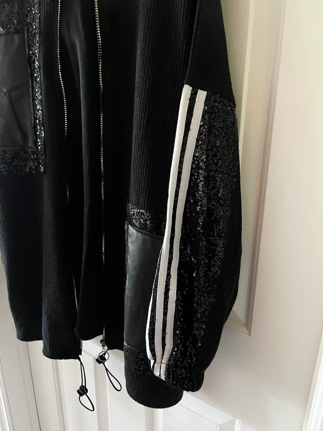 Black Sequin & Faux Leather Trim Hoodie - photo 2