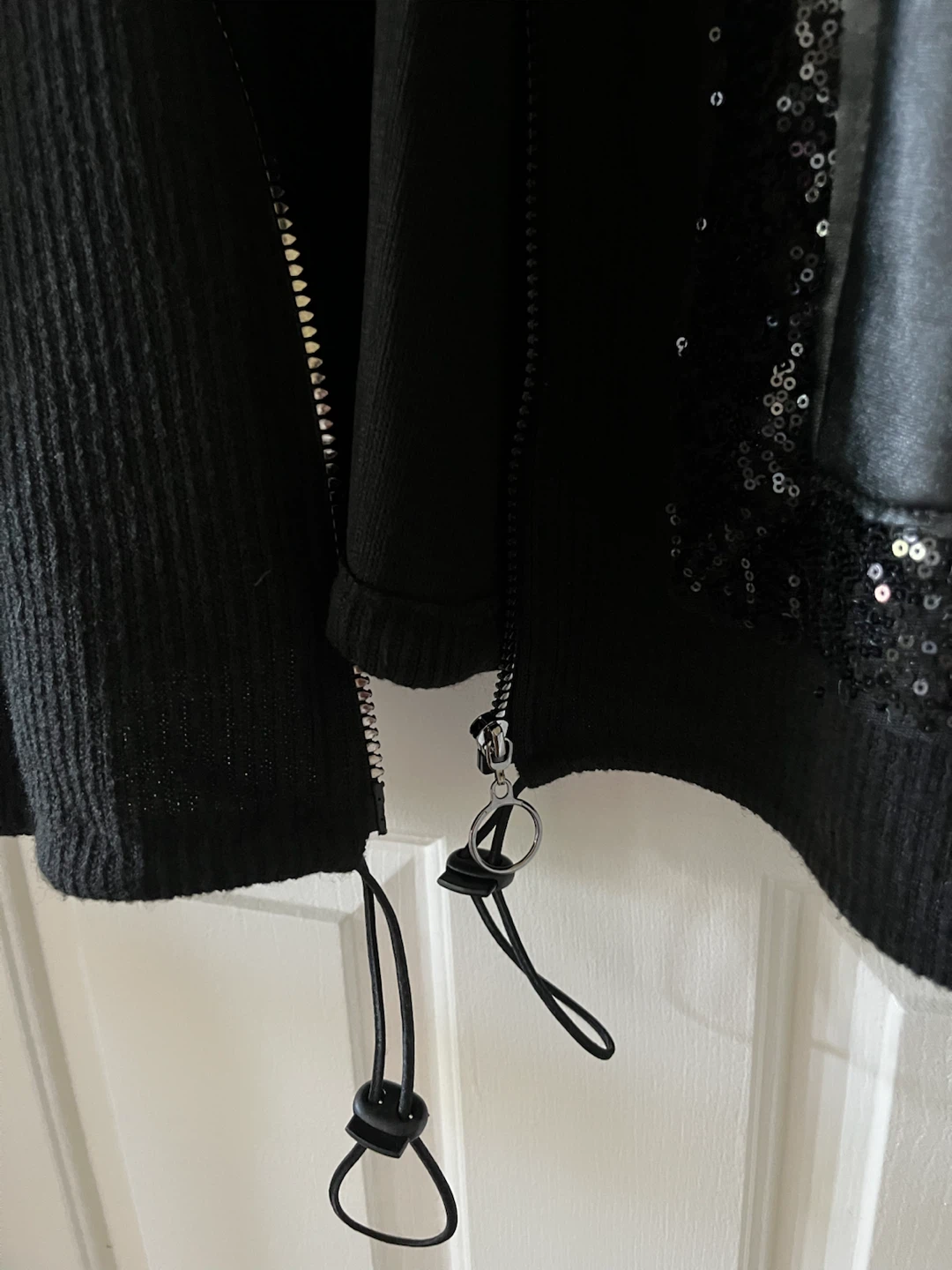 Black Sequin & Faux Leather Trim Hoodie - photo 3