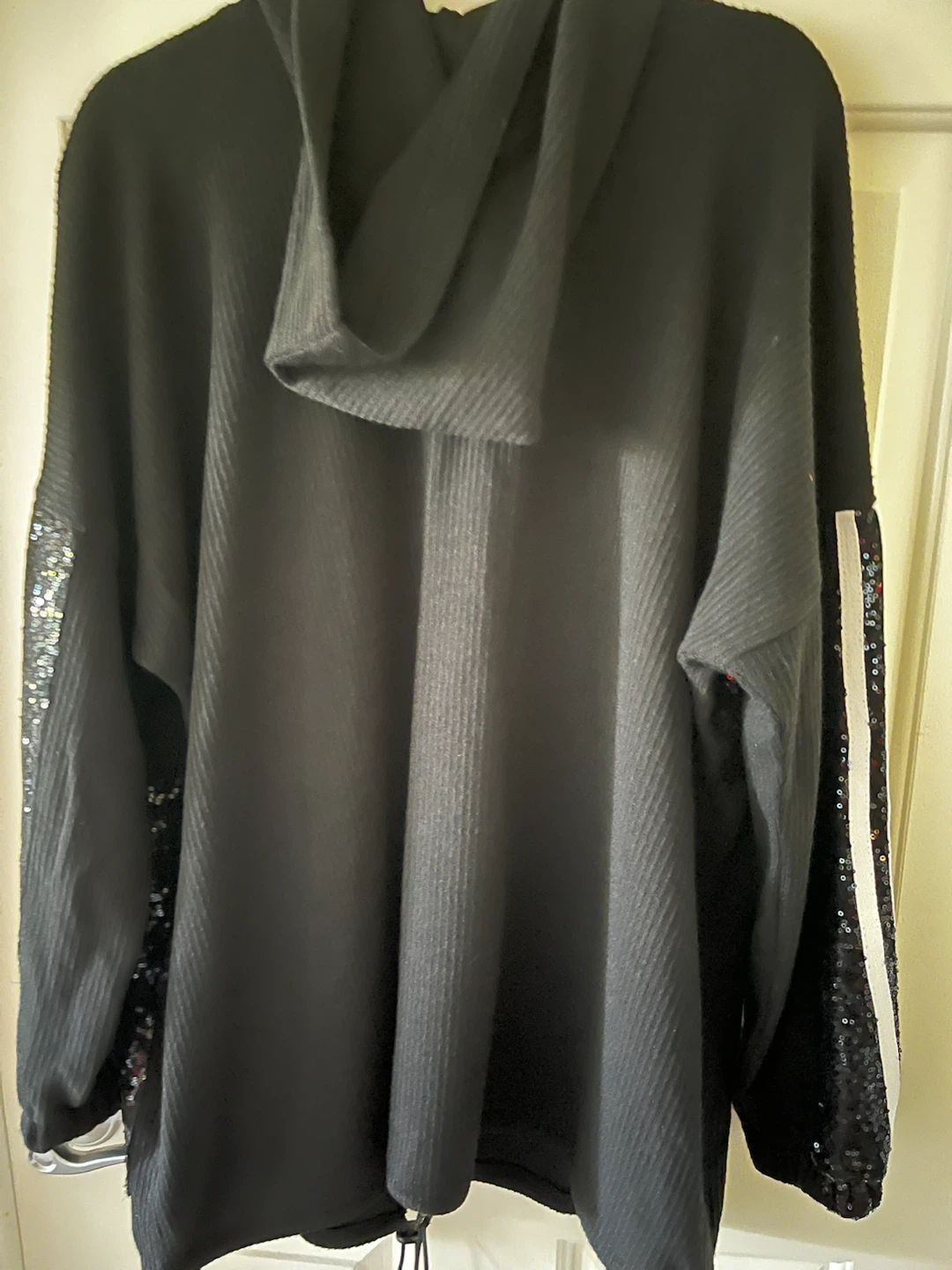 Black Sequin & Faux Leather Trim Hoodie - photo 4
