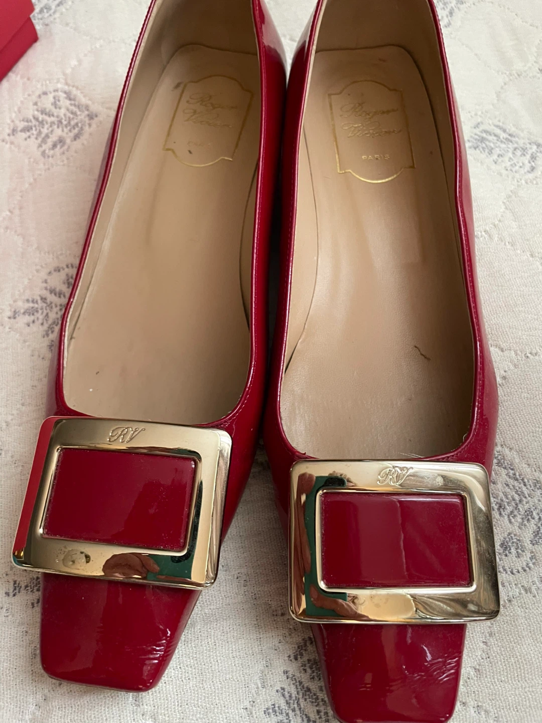 Roger Vivier Red Patent Leather Buckle Flats Size 40