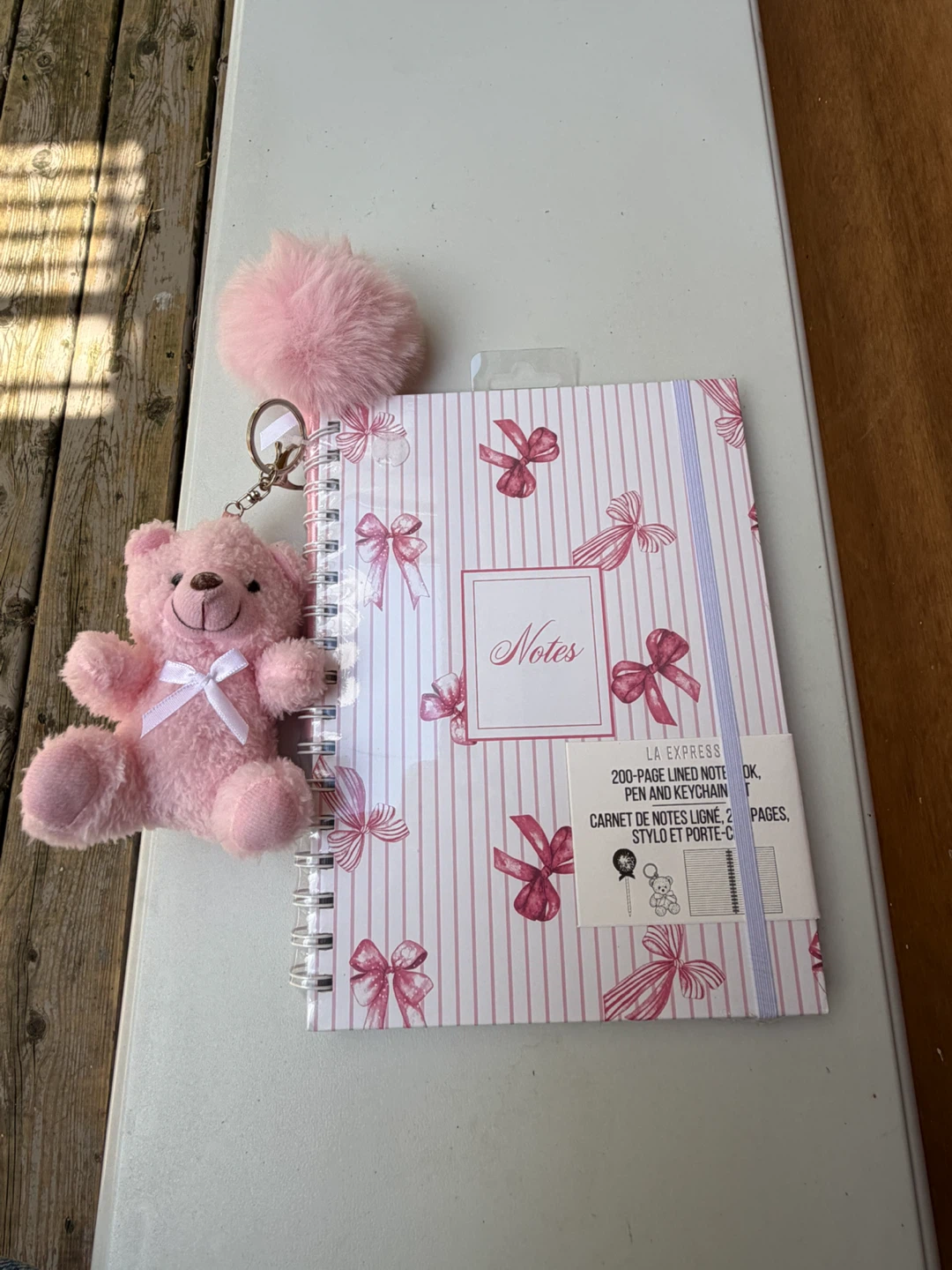 LA EXPRESS Pink Bow Notebook with Teddy Bear Pen & Keychain